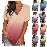 Allegorly Damen Sommer Oberteile Kurzarm Tee Tops Farbverlauf Tops Lose Tees Shirts Oberteil Tie Dye T-Shirt mit V-Ausschnitt für Damen Female Teenager Mädchen T
