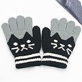 YOUQQI Handschuhe für Kinder Kinder Stretch Warme Handschuhe, Winterhandschuhe Strickhandschuhe für Jungen und Mädchen Plus Samt Verdickung Niedliche Cartoon Katze Point Finger H