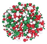 BTXX Weihnachten Haar Kugel Glitter Kugel Polypropylen Seide Plüschkugel Rot,Grün Und Weiß Glitzer Flaumig Ball,DIY.Handwerksdekoration(4 Größen,900 Stück)
