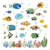 decalmile Wandtattoo Tropischer Fisch Wandsticker Unter dem Meer Wandaufkleber Kinderzimmer Badezimmer Schlafzimmer Wanddek