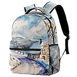 Winterlandschaft mit Altem Haus in den Bergen Reise Laptop Rucksack, Casual Durable Rucksack Daypacks für Männer Frauen für Arbeit Büro College Studenten Business Reisen Schultasche Bü