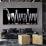 KTMAID-Moderne gedruckte Leinwandmalerei,Kreativität Schwarz-Weiß-Weinglas Bild Wand，Wohnzimmer Bar Restaurant Küche Esszimmer Dekoration Hintergrundwand (60x120cm)