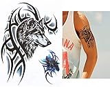 MÄNNER TATTOO WOLF TRIBAL SCHWARZ und Blau Oberarm Tattoo Aufkleber Fake Tattoo HB820