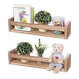 Schwebende Regale Wandmontiert, Astoryou Massiv Paulownia Holz Aufbewahrungsregale 2er Set für Schlafzimmer Badezimmer Familienzimmer Küche, Karbonisiertes B