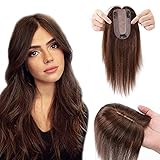 Brauner Haaraufsatz für Frauen, dünner werdendes Haar, Clip-in-in-Extension, Toupet, 7 x 13 cm, Basis-Kronen-Haarteil (35,6 cm - 44 g, #04 Mittelbraun)