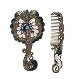 Minkissy Handspiegel, Vintage Make-up Spiegel mit Kamm Antik Reise Kosmetikspiegel für Frauen Mädchen (Dunkelgrün)