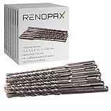 RENOPAX | SDS Plus Bohrer Set | Hammerbohrer für Beton mit 4 Schneiden in den Größen 5,6,6,8,8,10,12 x 160 - für Mauerwerk und B