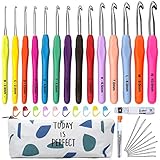 Häkelnadel Set 14 Stück Bunte Ergonomische Soft Gummi Comfort Grip Häkeln Stricken Nadeln Kit Haushalt Werkzeug mit tragbaren T