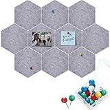 10 Packungen Pinnwand Sechseck Filzplatte Fliesen Schwarzes Brett Notiztafel mit 20 Stücke Push Pins, Dekoration für Heim Büro Klassenzimmer Wand (Grau, 5,9 x 7 Zoll/ 15 x 17,7 cm)