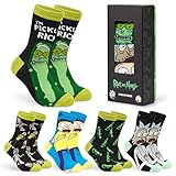 Rick and Morty Lustige Socken Herren, 5er Pack Bunte Socken Herren Set (Grün/Schwarz)