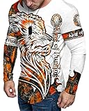 T-Shirt Herren Slim Fit Stretch Frühling Herbst Herren Base Shirt Rundhals 3D Tierisch Serie Druck Streetstyle Casual Sport Atmungsaktiv Herren Longsleeve Shirt TD-02 4XL