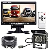 Xinyida Rückfahrkamera, 4-polig, 12 V bis 24 V, 18 LEDs, IR-Nachtsicht, wasserdicht, mit 15 m Kabel + 17,8 cm Farb-TFT-LCD-HD-Automonitor für Wohnmobil, Bus, LKW, Anhäng