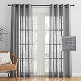 PONY DANCE Vorhänge Wohnzimmer Voile Gardinen Leinenoptik 2er Set H 210 x B 132 cm Vorhang Dunkelgrau Halbtransparent Leinenoptik Vorhänge mit Ösen Fenster G