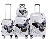 BEIBYE Butterfly 2060 4tlg Reisekoffer Trolley Hartschalen Kofferset (4er Set)