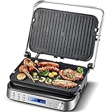 AMZCHEF 2000W Elektrischer Kontaktgrill/Sandwichmaker/Panini Maker/Fettarmes Grillen/Toasts,Steak,Gemüse/180° Tischgrill mit 2 Antihaftbeschichtete Platten/LED-Anzeigeleuchten/Temperaturregelung