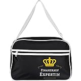 Multifanshop® Retrotasche breit - Finanzkauf Expertin - schwarz - Schultertasche Umhängetasche T