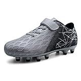 JABASIC Kids Firm Ground Fußballschuhe Jungen Mädchen Sportliche Fußballschuh (28EU,Silber)