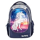 Depesche 10990 Miss Melody - Schulrucksack mit Pferde-Motiv, dunkelblauer Schul-Ranzen, ca. 44 x 34 x 24 cm, 19,6 Liter / 960 g, viele Fächer, Rücken belüftet und gepolstert, Träger verstellb