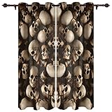 CUUGF Weiß Totenkopf Horror Kunst Verdunkelungsvorhang 2Er Set, Thermisch Verdunkelnder Vorhang Mit Ösen, Verdunkelung, Blickdichte Fenstervorhänge, Vorhänge Für Kinderzimmer, Schlafzimm 242x214
