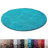Hochflor Langflor Wohnzimmer Shaggy RUNDER Teppich Rund Unifarbe Florhöhe 3cm - Türkis, 80x80 cm R