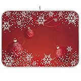 Kcldeci Abtropfmatte mit roten Kugeln und Schneeflocken, für Küchentheke, Weihnachts-Rentier im verschneiten Winter, ultrasaugfähig, Mikrofaser, 40,6 x 45,7 cm, maschinenwaschb