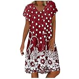 SHINEHUA Sommerkleid Damen Tunika Kleid Kurzarm V-Ausschnitt A-Linie Kurze Mini Kleider Lose Swing T-Shirt Kleid Blusen Sommer BlusenKleid Tunikakleid Knielang