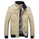 Pajiay Jacke Herren Stehkragen Spleißen Reißverschluss Jacke Herren Mode Mehrere Taschen Entwurf Sweatjacke Herren Regular Fit Klassisch Warm Übergangsjacke Herren A-Khaki XXL