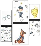 Papierschmiede® Kids Mood-Poster Set Polizei | Bilder Kinderzimmer Babyzimmer Wanddeko | 2x DIN A4 und 4x DIN A5 | Hubschrauber Auto Sheriff - Kinderposter ohne R