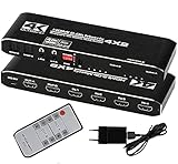 HDMI Matrix Switch 4x2 Audio Extract 4K@30Hz HDMI Matrix mit Fernbedienung Unterstützt SPDIF und L/R 3.5mm HDMI 1.4b Switch Unterstützt HDCP 2.2 3D 1080P EDID