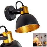 Wandleuchte Borik, verstellbare Wandlampe aus Metall in Schwarz/Gold, 1-flammig, 1 x E14-Fassung max. 25 Watt, Wandspot im Retro/Vintage Design m. An-/Ausschalter am Gehäuse, LED geeig