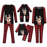 Weihnachts Schlafanzug Family Nachtwäsche Sets Lange Bluse + Plaid Hosen Weihnachts Pyjama Elch Rentier Christmas Schlafanzüge Nachtwäsche Feiertag Outfits für Dad Mom Kinder Baby