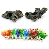 Aquarium Deko Höhle Holz Verstecke Und 10 Dekoration Pflanzen, Aquarium Zub