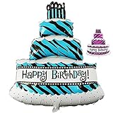 DIWULI, gigantischer XXL Torten-Ballon Happy Birthday, Kuchen Folien-Luftballon, Geburtstagsballon lustig, Blauer Folien-Ballon, Geburtstag, Mädchen Kindergeburtstag, Party, Dekoration, Geschenk-Dek