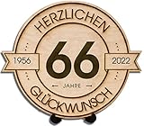 DARO Design - Holzscheibe graviert - 66 Jahre - Größe 20cm - Geschenk zum Jubiläum, Geburtstag, Jahrestag - Herzlichen Glückwunsch 1956-2022