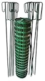 UvV Set Absperrset Fangzaun grün 50 m x 1 m hoch + 10 grüne Absperrleinenhalter, Absperrnetz, Maschenzaun, Bauzaun Rolle Kunststoff Extra Reissfest, 150 gr (7,50 kg) (Grün-Grün)