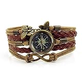 YUANOMSL Gewebtes Armband,Brown Seil Persönlichkeit Kompass,Zeit Edelstein Armband Mehrschichtige Handgewebte Glas Kombination Schmuck Damenmode Europäischen Und Amerikanischen Stil Schmuck