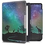 kwmobile Klapphülle kompatibel mit Tolino Shine 3 - Hülle eReader - Sternenhimmel Giraffe Schwarz Dunkelblau Pink