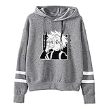 Yesgirl Hunter X Hunter Hoodie Damen Herren Killua Hisoka Baka Pullover Unisex Streifen Baseball Pulli Männer Anime 3D Druck Langarm Sweatshirt Kapuzenpullover Casual Shirt D Grau XX-S