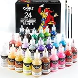 Castle Art Supplies 3D-Stofffarben Set | 24 leuchtende Qualitätsfarben in 29-ml-Flaschen | Für Künstler, für Bastler. Zum Spaß | Kleidung, Textil, Leinwand, Glas, Holz, Schuhe | Stabile Auswahlbox