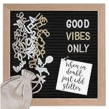 Gadgy ® Retro Filz Letter Board | Mit 340 Galvanisierte Gold- und Silber Buchstaben | 170 Weiße Buchstaben, 100 Symbole| Ständer und Beutel | 25x25