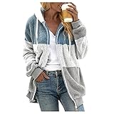Plüschmantel Damen Teddy Mantel Warm Fleecejacke Plüschjacke Oversize Winterjacke mit Reißverschluss Winter Plüsch Hoodie Outwear Fashion Teddy-Fleece Mantel Weich Kapuzenjack