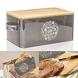 bambuswald© Brotbox aus Metall mit ökologischem Deckel aus Bambus - ca 40x21x16cm | Brotkasten für Croissants, Brot o. Brötchen | Brotbehälter mit Küchenbrett | Aufbewahrung Vorratdose B