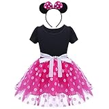 FYMNSI Kinder Baby Mädchen Minnie Maus Kostüme Gepunket Tütü Tüll Geburtstag Partykleid Fasching Karneval Halloween Weihnachten Cosplay Festliches Ballkleid mit Ohr Stirnband Rose 3-4 J