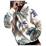 KUIGYI Bluse Damen Kapuzenpullover Gedruckt Langarm Hoodie Casual Loose Kapuzenpulli Pullover Sweatshirts mit Taschen Freizeit zu Hause Urlaub