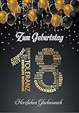 Geburtstagskarte 18. Geburtstag Junge Mädchen 18 Jahre einzigartig Geburtstagskarte mit Nummer 18 und Glückwünschen Schwarz Gold zum 18. Geburtstag