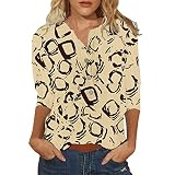 Damen Casual Vintage Bluse V-Ausschnitt Langarm Button Down Elegant Langarmshirt 3/4 Arm Tops Oberteile Hemd V-Ausschnitt Tops Blouse Lose Tops Tunika D