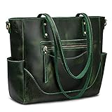 S-ZONE Damen Schultertasche Vintage Echtes Leder Groß Shopper Handtasche Henkeltasche Laptoptasche Arbeit Schule Einkaufen R