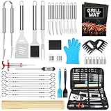 Morole Grillbesteck Tool Set 45 PCS BBQ, Grillset Grillzubehör Geschenk für Männer Grillkoffer mit Grillmatte aus Hochwertiger Edelstahl für Garten und Camping für Männer und Frauen Ink