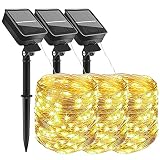 [3 Stück] Solar Lichterkette Aussen, 10MX3 300 LED Outdoor Solar Lichterkette Außen Wetterfest 8 Modi Wasserdicht Solarlichterkette Größeren Lampenperlen für Balkon Garten Party Hochzeit Dek