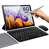 5G WiFi Tablet 10 Zoll Android 10.0 FHD 4GB RAM 64GB/128 ROM Erweiterbar 1.6Ghz Zertifiziert von Google GMS Tablet PC 6000mAh 5+2MP Tablets mit WiFi-Version/Bluetooth/GPS mit Tastatur und Maus（Silber）